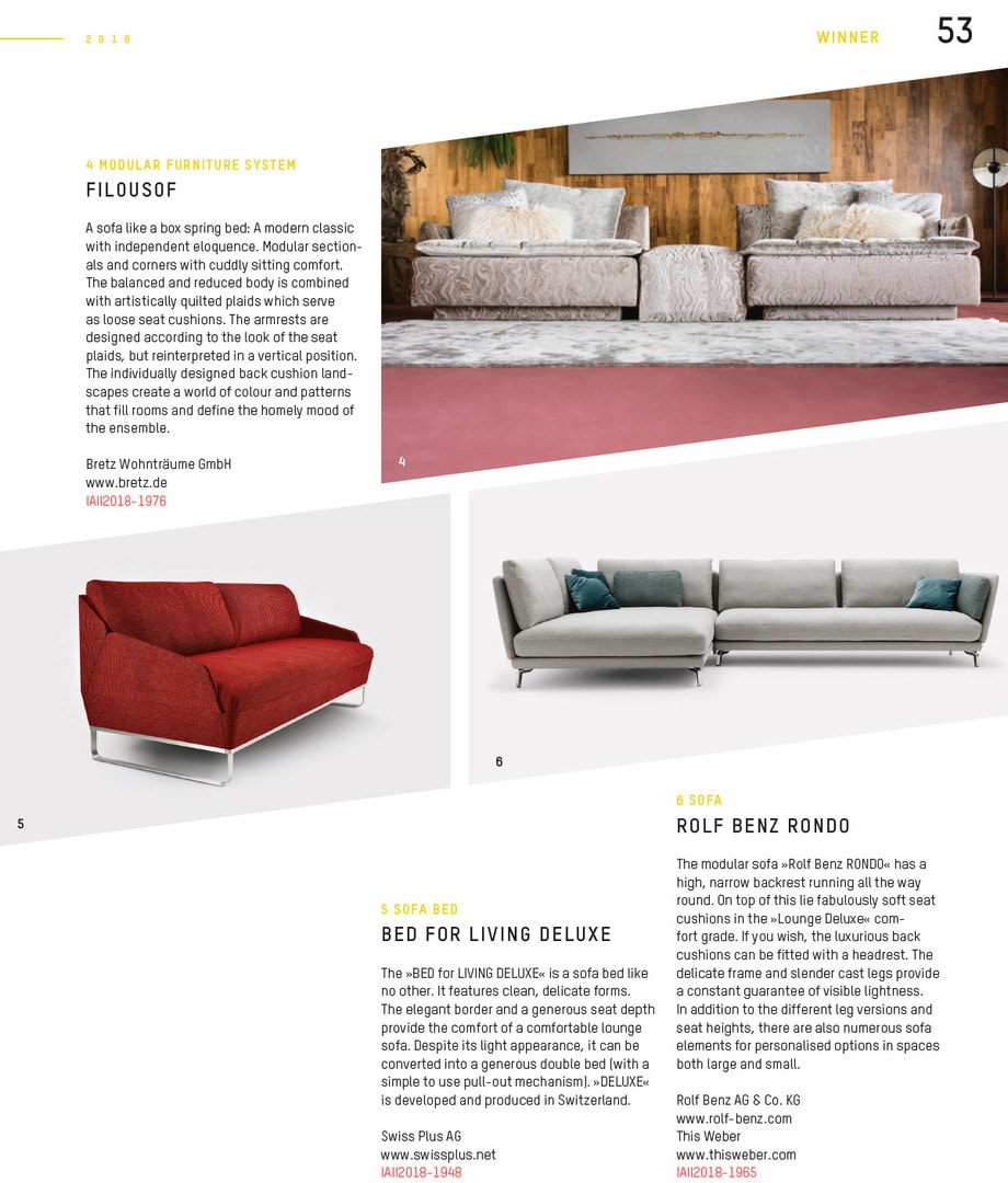 Bed for Living Deluxe Schlafsofa gewinnt Iconic Award